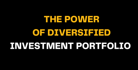 Text in yellow and white on a black background displays 'The Power of Diversified Investment Portfolio,' underlining the benefits of a diversified approach to secure financial growth and reduce risk