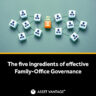Concept image showing connected network icons with a central institution symbol, representing the five ingredients of effective family office governance and collaboration across teams.