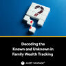 Puzzle pieces forming a question mark, symbolizing the challenge of decoding the known and unknown aspects of family wealth tracking. Asset Vantage helps simplify financial management.