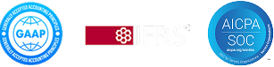 Logos of GAAP, IFRS, and AICPA SOC compliance