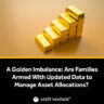 Stacked gold bars on a golden surface with text reading ‘A Golden Imbalance: Are Families Armed with Updated Data to Manage Asset Allocations?’ highlighting insights on wealth and portfolio management