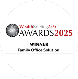 WealthBriefingAsia Awards 2025 logo, recognizing the winner in Family Office Solutions. This prestigious award highlights excellence in providing innovative and tailored solutions for family offices.