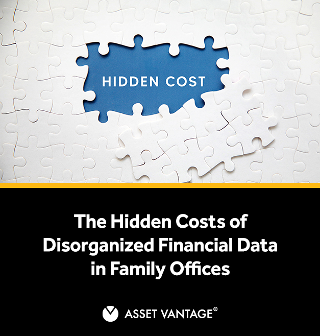 Puzzle pieces scattered with one piece missing, revealing the words HIDDEN COST. Symbolizing the hidden costs of disorganized financial data in family offices, highlighting the impact of inefficiency.