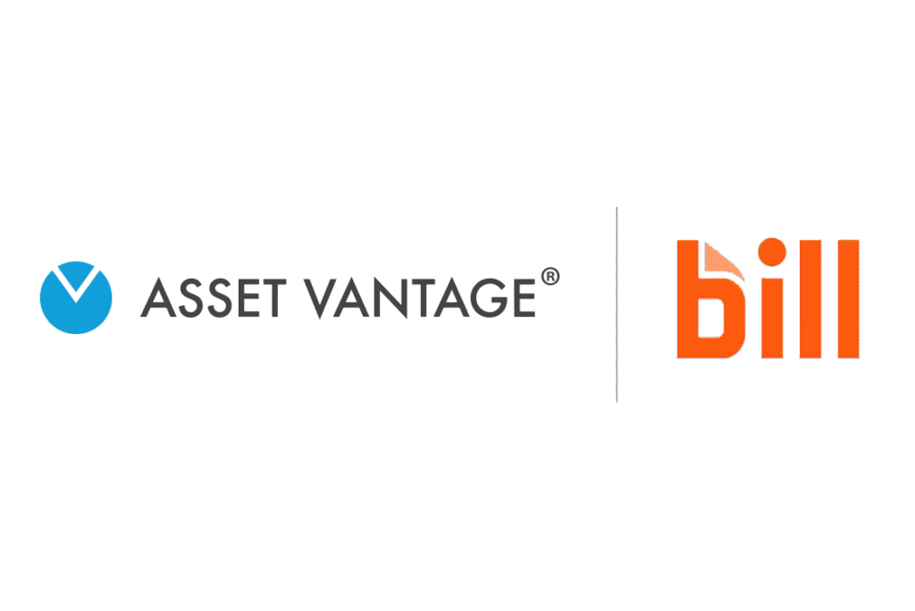 Asset Vantage and Bill logos, emphasizing streamlined check writing and bill pay solutions for efficient management of payments across multiple accounts with advanced check printing features.