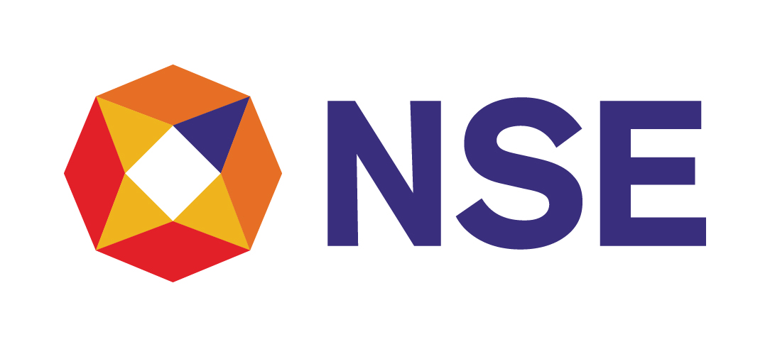 NSE Logo of NSE (National Stock Exchange), featuring a colorful hexagon design with red, orange, yellow, and purple sections next to bold, deep blue 'NSE' letters, representing global data partnerships.