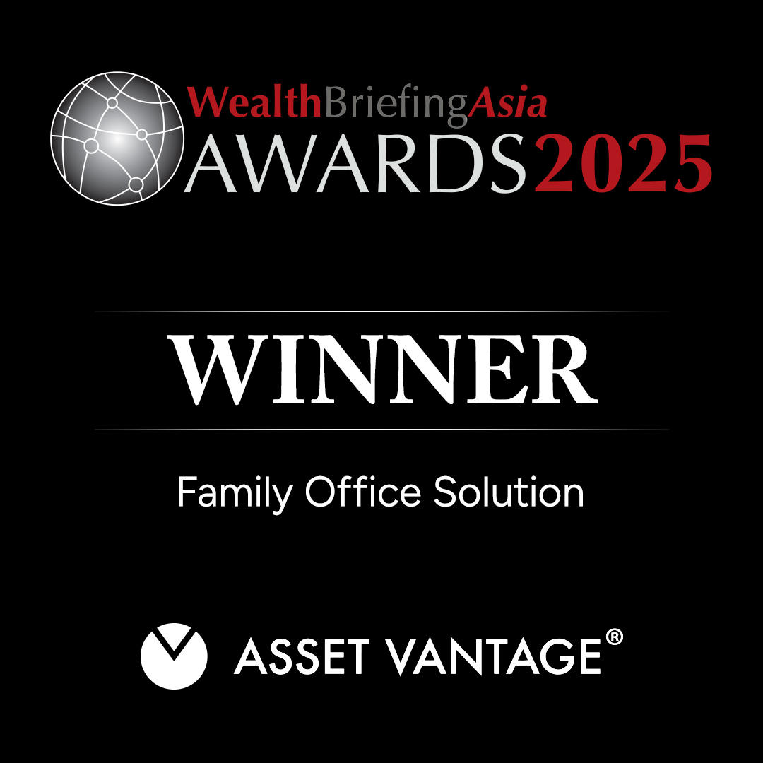 The WealthBriefingAsia Awards 2025 logo featuring WINNER in bold, recognizing Asset Vantage for Best Family Office Solution. This highlights their achievement in family office management