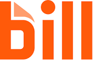 The "bill" logo features stylized orange letters, with the "b" having a subtle gradient effect suggesting a folded paper or document, and the dot of the "i" being a solid orange circle.