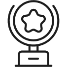 Outline icon of a trophy with a star symbol, representing recognition and excellence, used to highlight Asset Vantage’s achievement of 20+ awards for innovation, service, and trusted family office solutions.